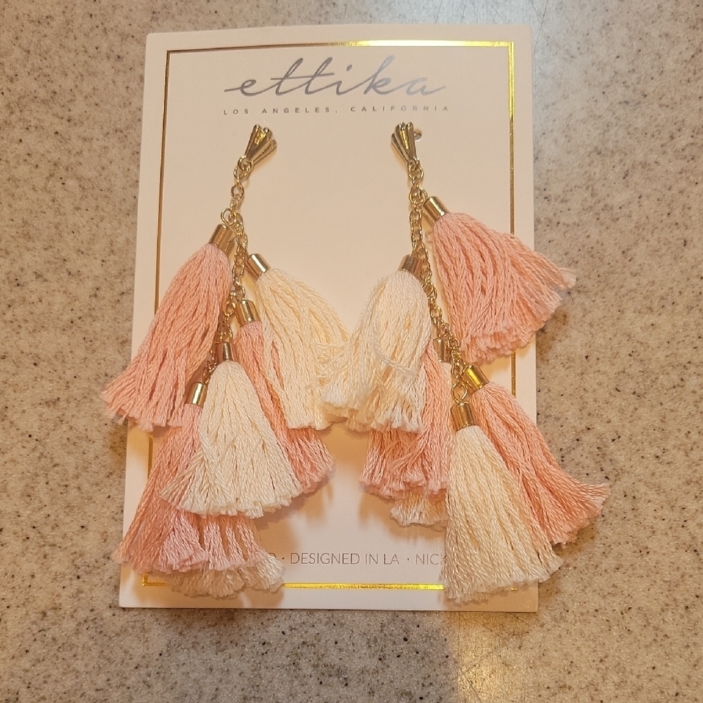 Ettika Earrings with Blush and Ivory Tassels